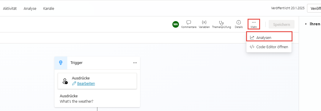 Screenshot der Schaltfläche „Analysen“