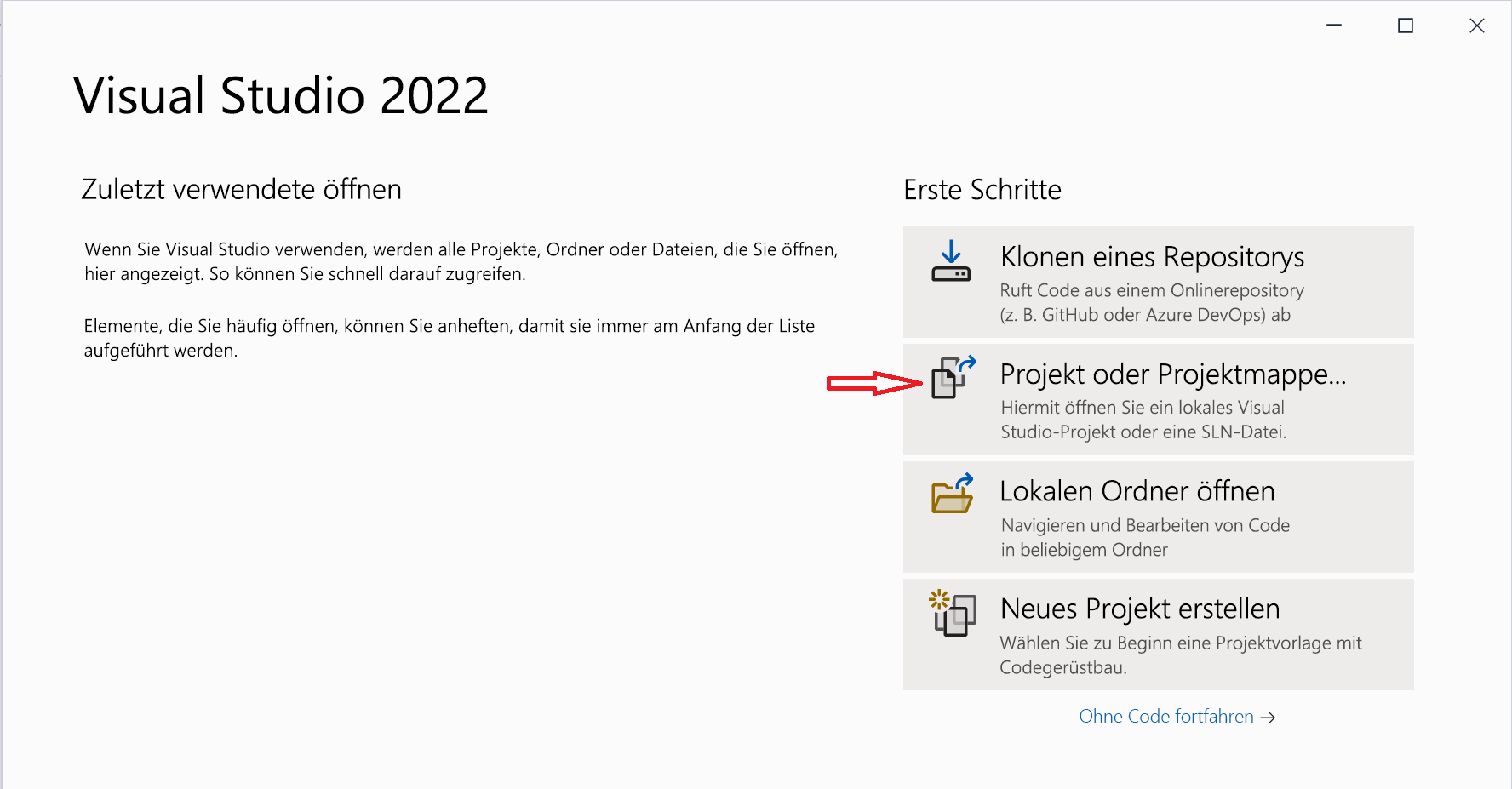Öffnen der Visual Studio-Projektmappe.