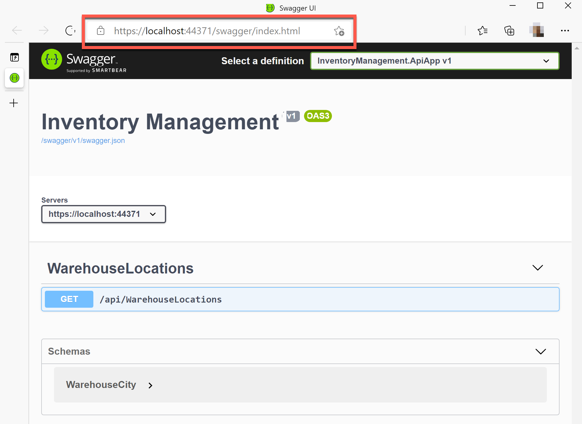 Swagger UI-Seite.