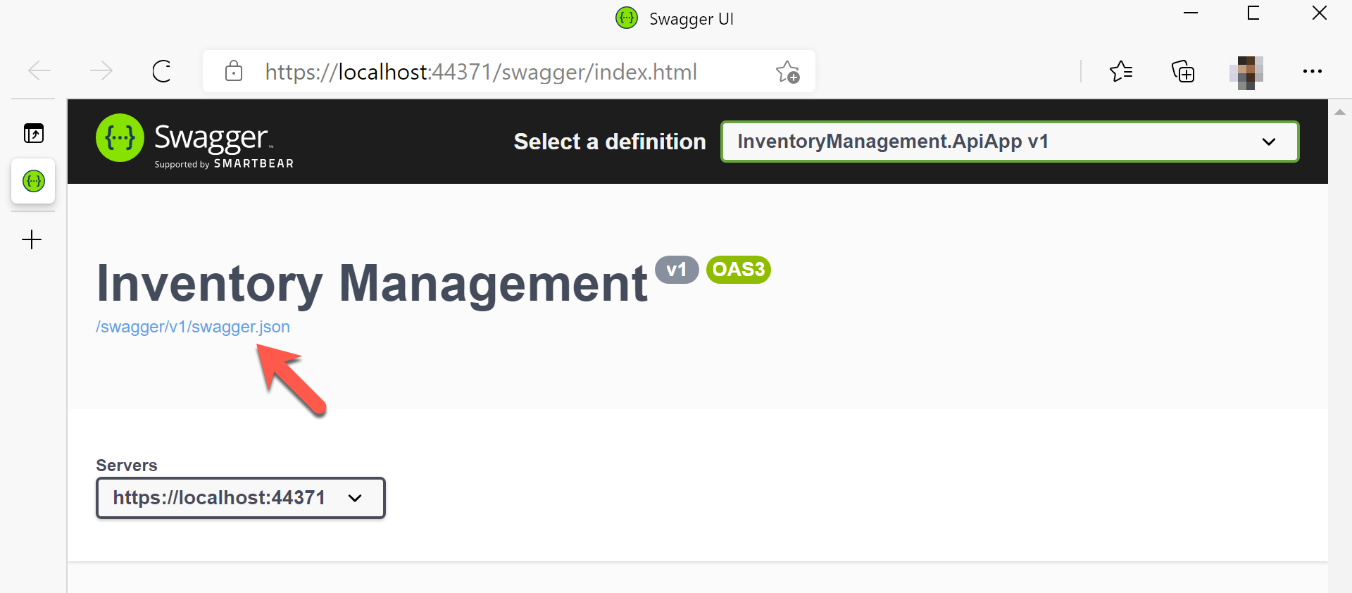Swagger UI Seite für OpenAPI.