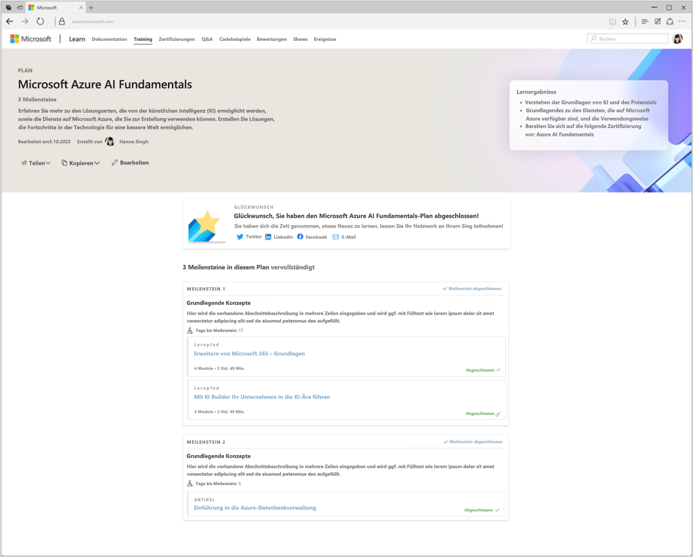 Screenshot des Microsoft Azure AI-Grundlagenplans