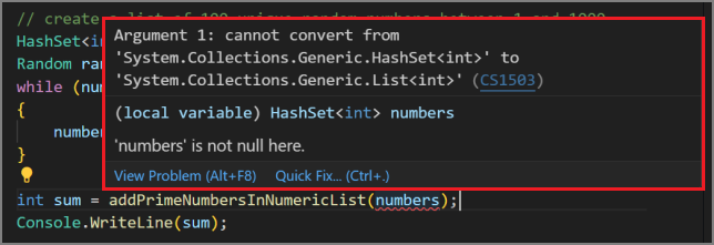 Screenshot mit einem Kompilierungsfehler in Visual Studio Code.