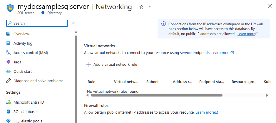 Screenshot eines Beispiels für die Sql Server-Netzwerkseite.