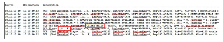 Screenshot einer Netzwerkaufnahme, die zeigt, wie der Server auf das Client Hello-Paket reagiert.