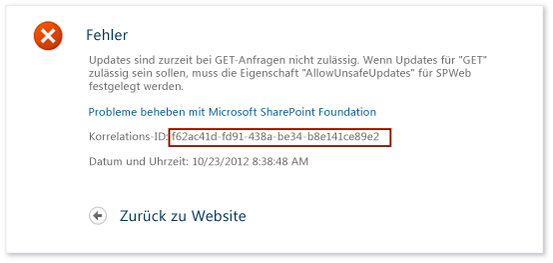 IntelliTrace - SharePoint-Fehler - Korrelations-ID