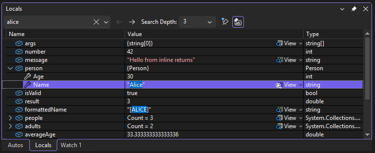 Screenshot, der eine Suche im Fenster 