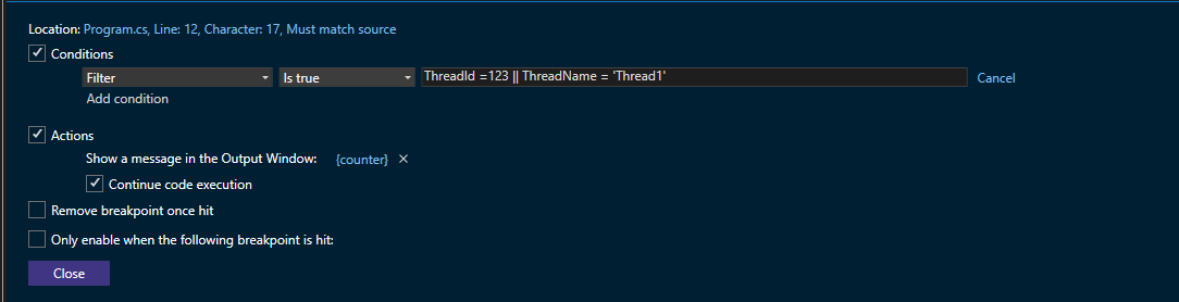 Screenshot des Bedingten Ausdrucksfilters.