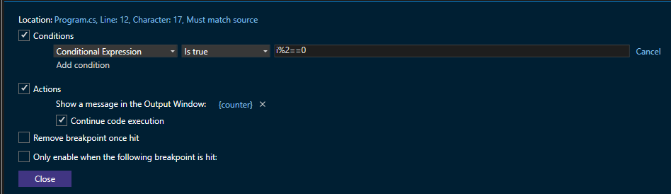 Screenshot, der den bedingten Ausdruck 