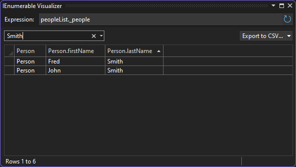 Screenshot der Anzeige des Visualisierungsdatenfilters.