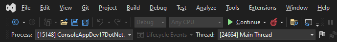 Screenshot der Symbolleiste „Debug-Standort“