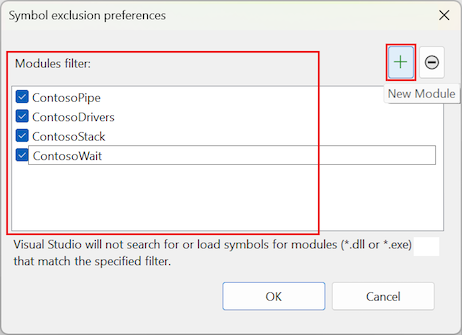 Screenshot der Angabe ausgeschlossener Module.