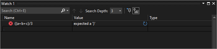 Screenshot des Fehlers bei der Überwachungsausdrücke.