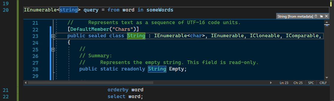 Screenshot des Peek-Definitionsfensters in Visual Studio 2022.