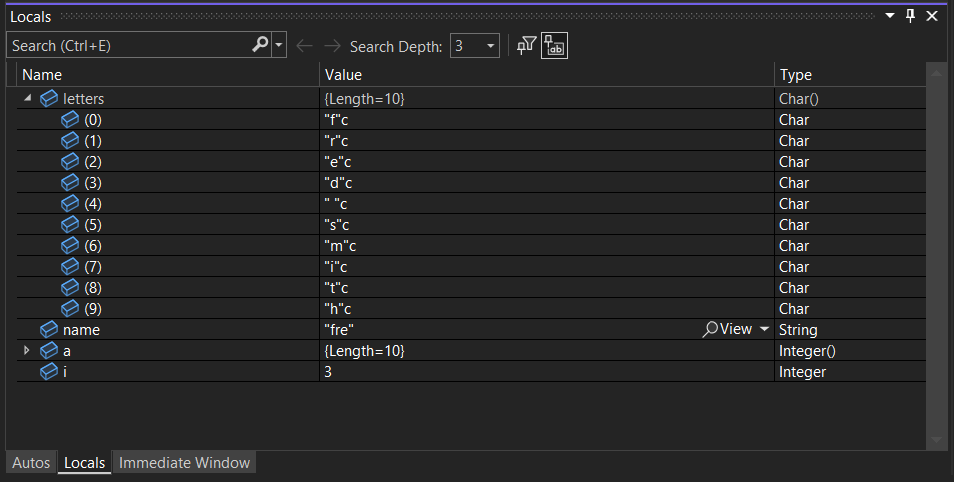 Screenshot des Lokalen Fensters mit erweiterter Variable 
