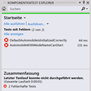Testergebnisse, die fehlgeschlagen sind
