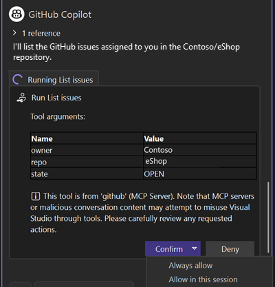 Screenshot der Bestätigungsoptionen für Agenttools.