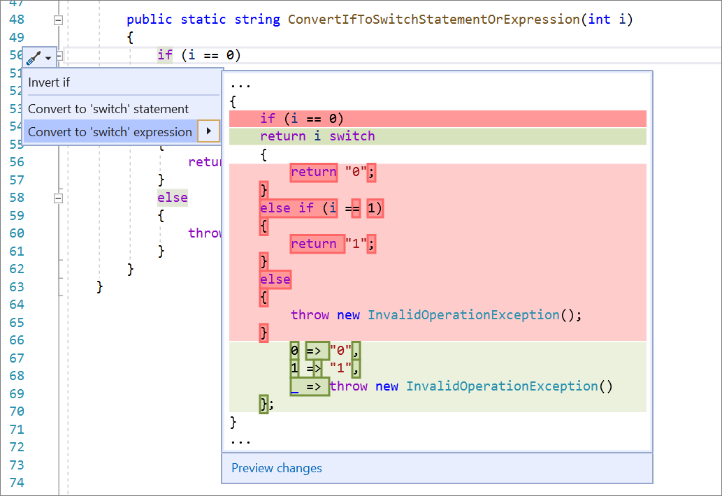 Screenshot der Convert if-Anweisung zum Wechseln des Ausdrucks.