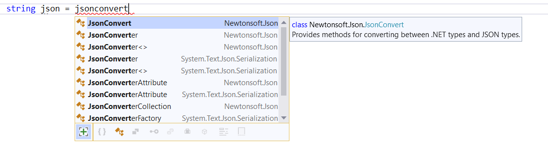 Screenshot der IntelliSense-Fertigstellung für nicht importierte Typen.