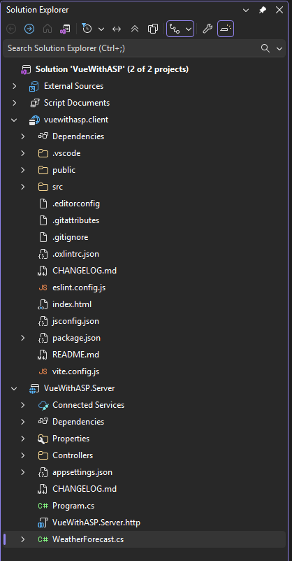 Screenshot mit dem Projektmappen-Explorer.