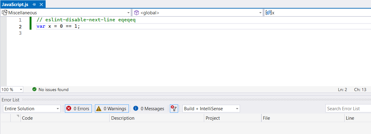 Screenshot: Deaktivierte Lintingregel