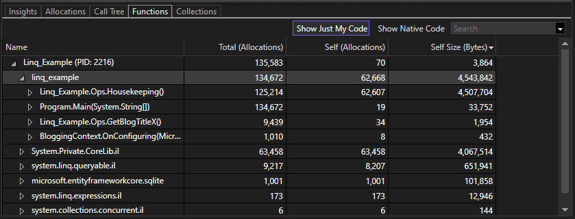 Screenshot der Funktionenansicht.