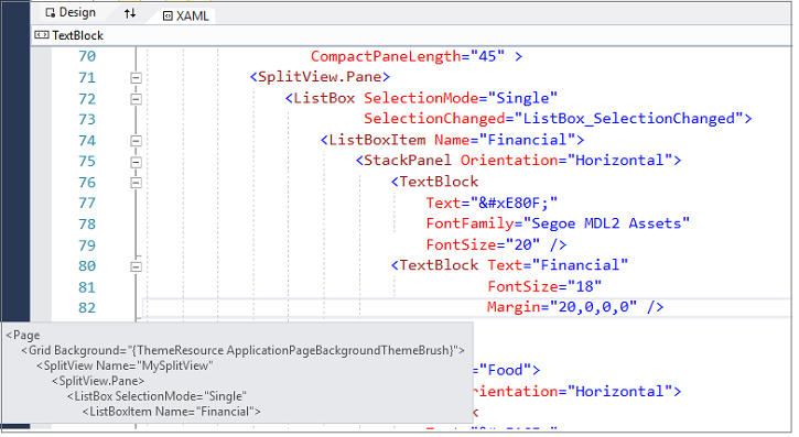Strukturschnellansicht für XAML-Editor