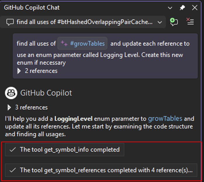 Copilot mit C++-Tools zum Analysieren und Ändern von Code in mehreren Dateien