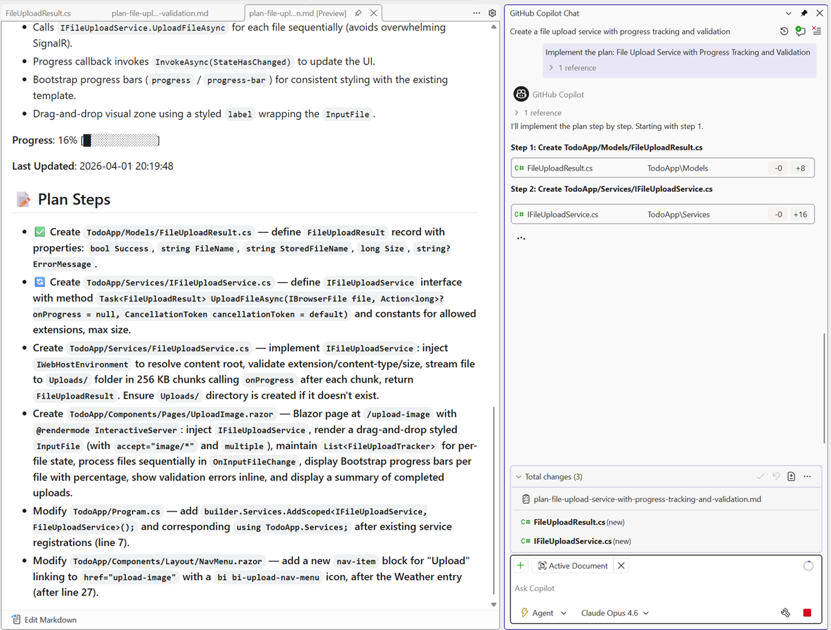 Implementierung des laufenden Plans im Agentmodus