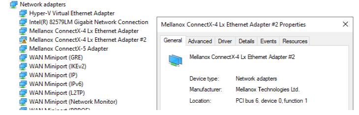 Geräte-Manager mit dem Netzwerkknoten mit einem Knoten für Windows KDNET 2PF unterstützte Netzwerkadapter.