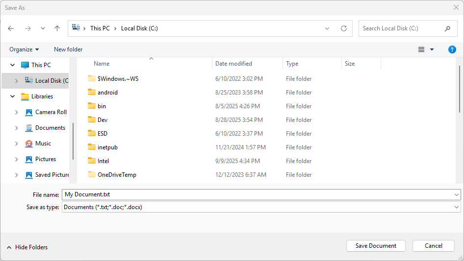 Screenshot eines Dateiauswahlfelds mit dem vorgeschlagenen Dateinamen 