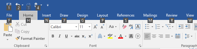 Tastenhinweis-Schaltflächen für Zugriffstasten in Microsoft Word
