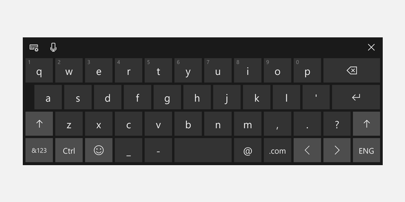 Windows-Touch-Tastatur für E-Mail-Adressen