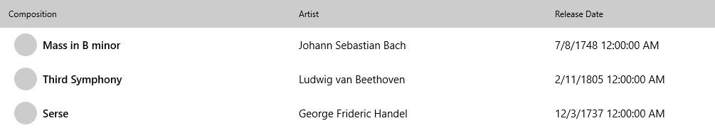 Beispiel für ein Tabellenlistenelement