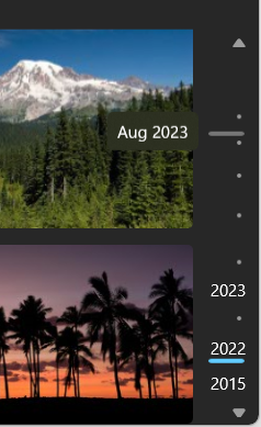 Screenshot einer kommentierten Bildlaufleiste in der Fotos-App.