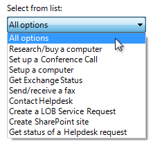 Screenshot einer nicht organisierten Dropdownliste