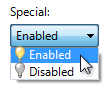 Screenshot der Dropdownliste mit Bezeichnungen mit Symbolen