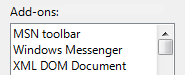 Screenshot des Listenfelds mit Add-Ons-Bezeichnung