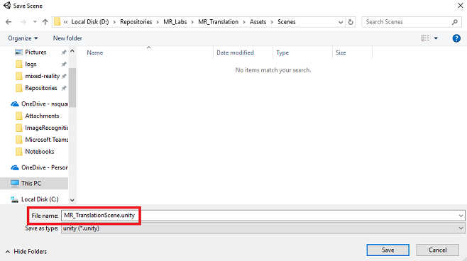 Geben Sie der neuen Szene einen Namen.