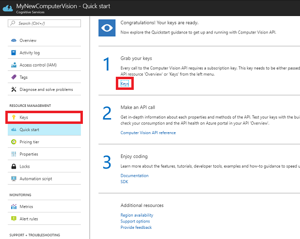 Screenshot: Abbildung des neuen maschinelles Sehen-API-Diensts