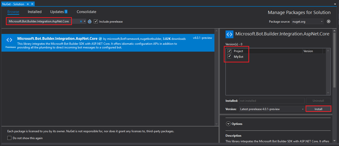 Screenshot: Nu-Get Lösungs-Manager