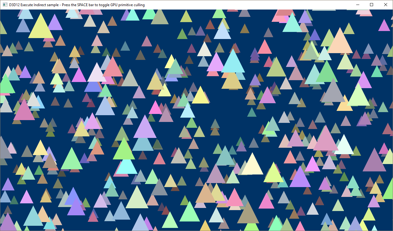 Screenshot des exectue indirekten Beispiels ohne GPU-Culling-