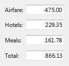 Screenshot der Spesentextfelder (Hotel usw.) 