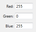 Screenshot von Textfeldern für RGB-Werte 