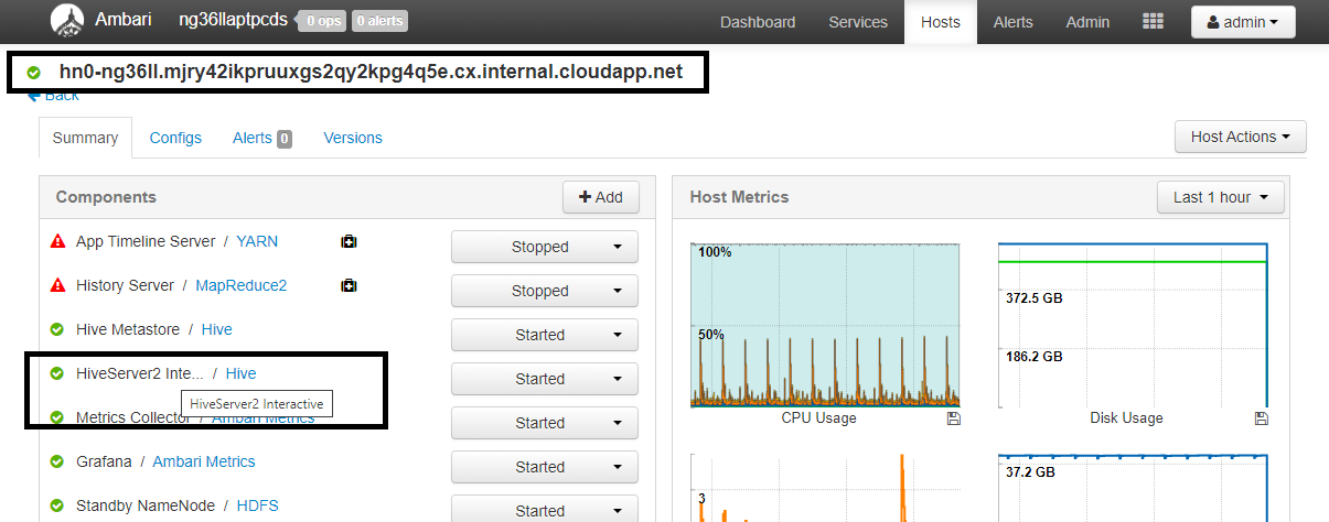 Screenshot of hive warehouse connector Head Node.