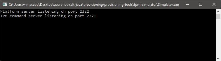 Screenshot of the console window for the TPM simulator.