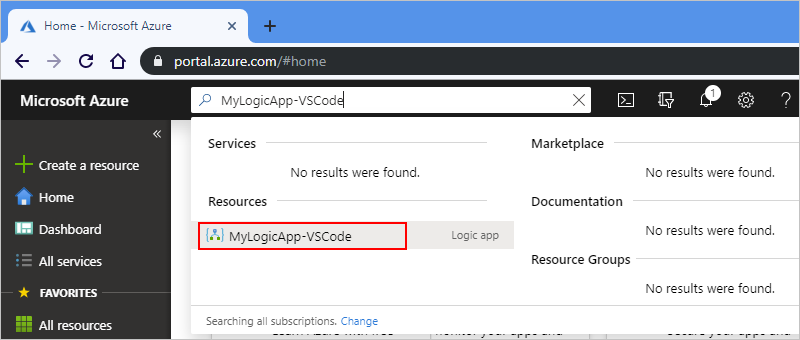 Your new logic app workflow definition in Azure portal