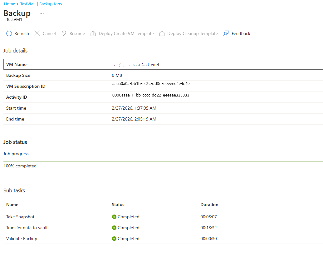 Screenshot showing backup job status sub-tasks.