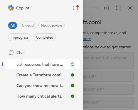 Screenshot showing multiple conversations in Azure Copilot.