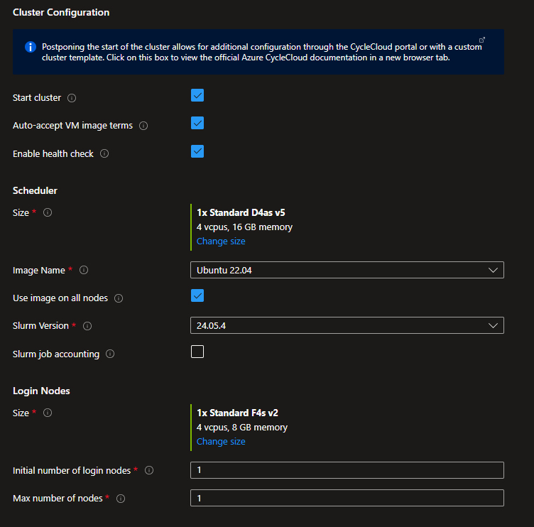 Screenshot of the Slurm settings.