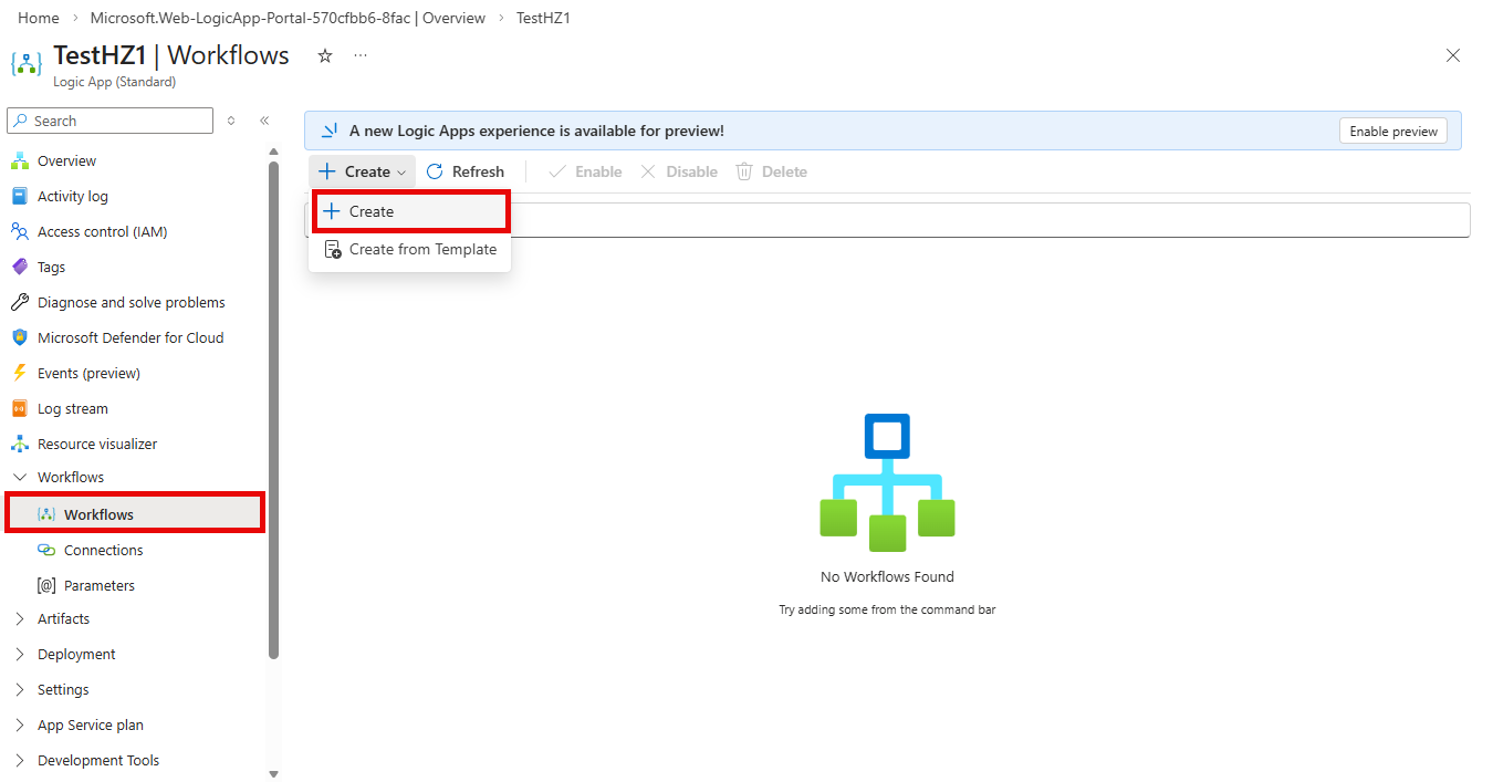 Screenshot of the Workflows page, showing the add workflow button.